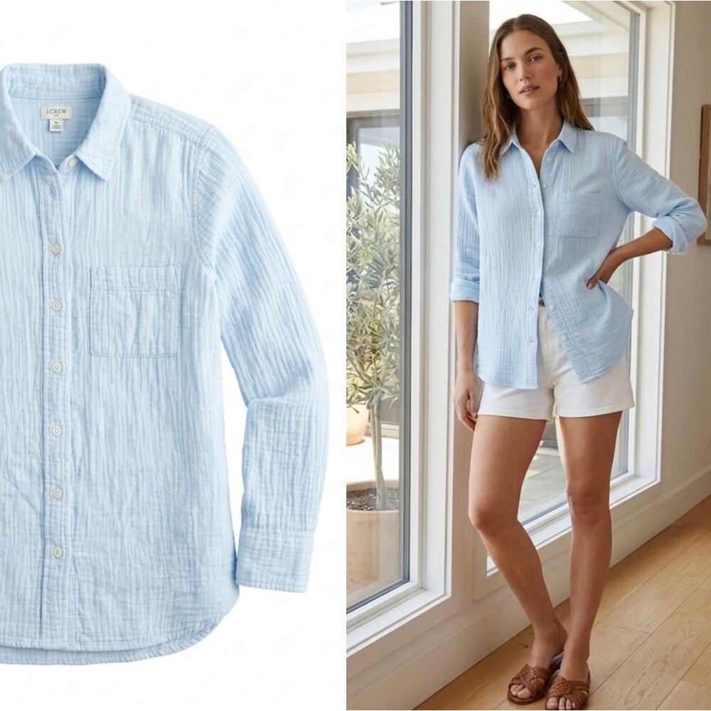 J.Crew Light Blue Cotton Double Gauze Button Down Shirt XS